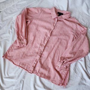 Denim&Co Linen Coral Gingham Button Up Women's L